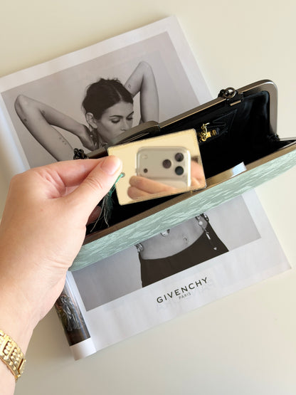 Unique vintage silk clutch bag with mirror