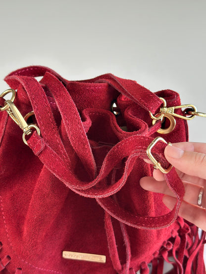 Dark red vintage suede bucket bag