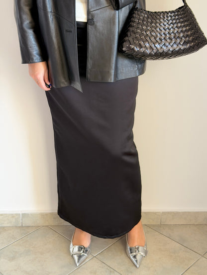 Black maxi satin skirt