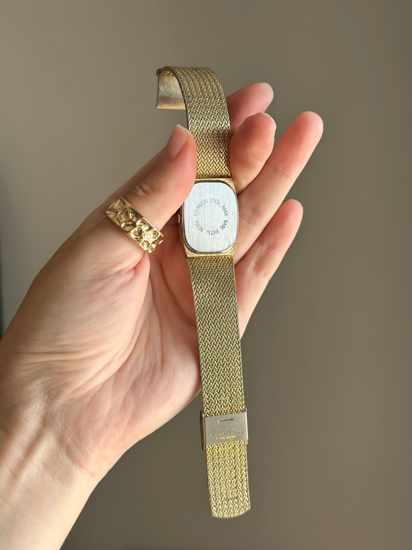Vintage Lucien Piccard Dufonte watch with gold-tone mesh bracelet