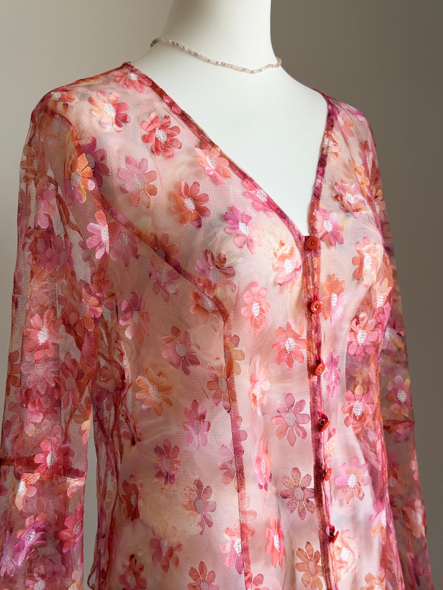 Romantic vintage sheer mesh blouse
