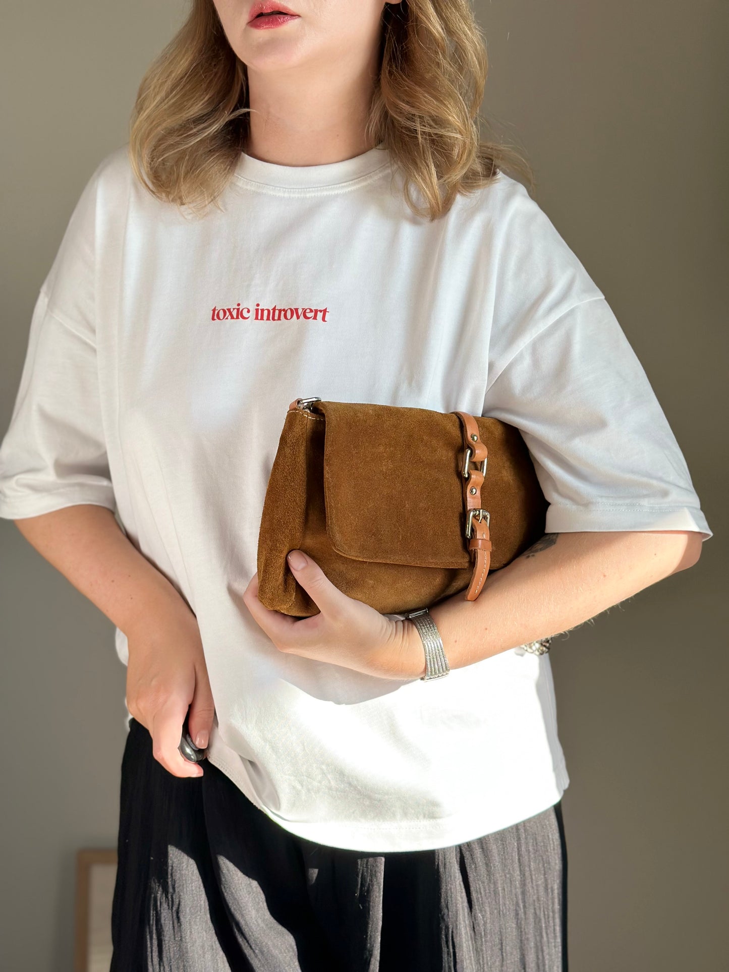 Beautiful caramel suede shoulder bag