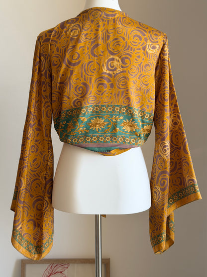 Silk blend bohemian tie-front top