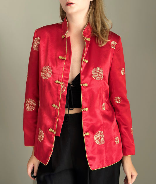 Striking vintage Asian red silk jacket