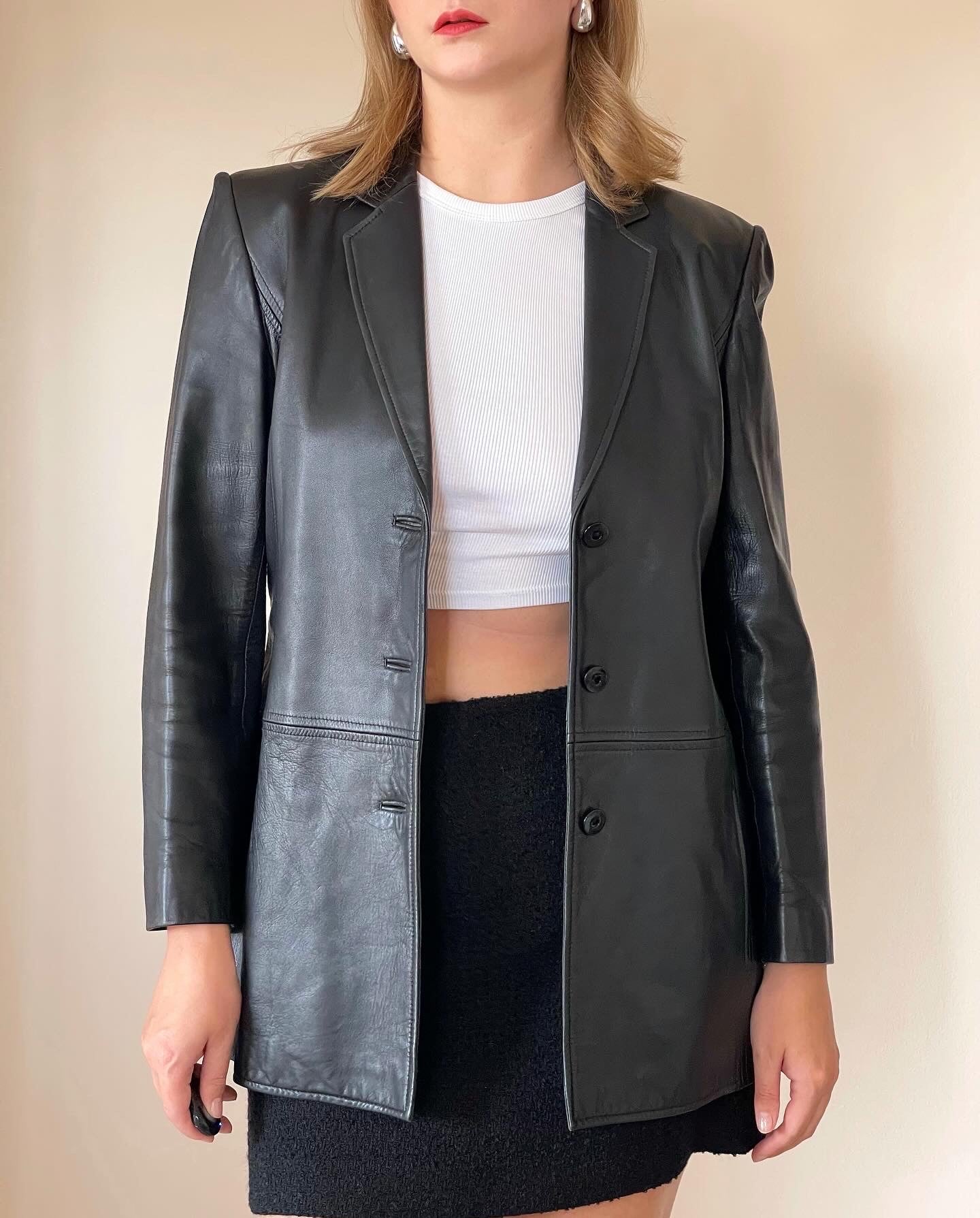 Ideal minimalistic vintage leather blazer Jaeger