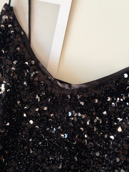 Stunning black midi slip dress with sequins