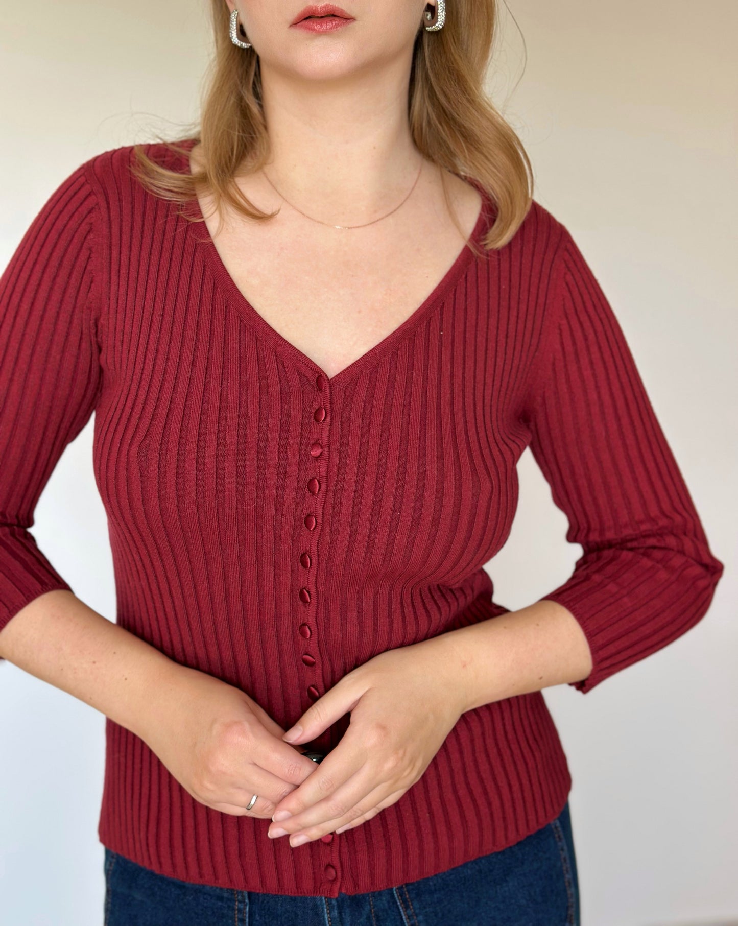 Vintage red ribbed cardigan