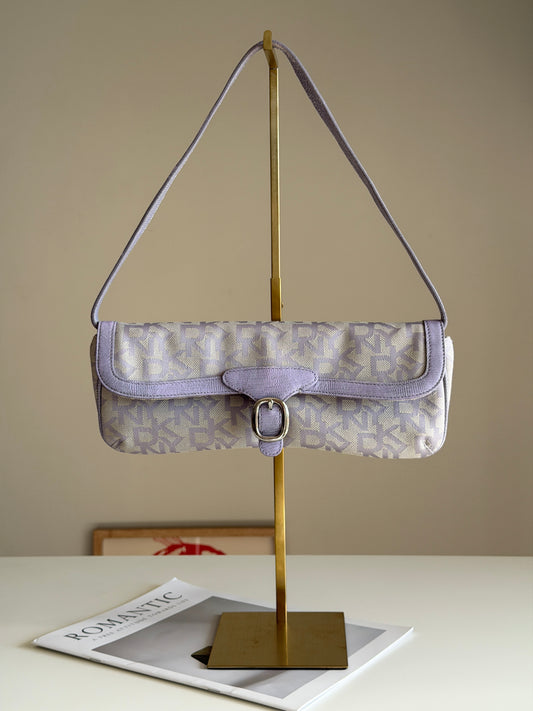 Charming vintage DKNY baguette bag in lilac colour