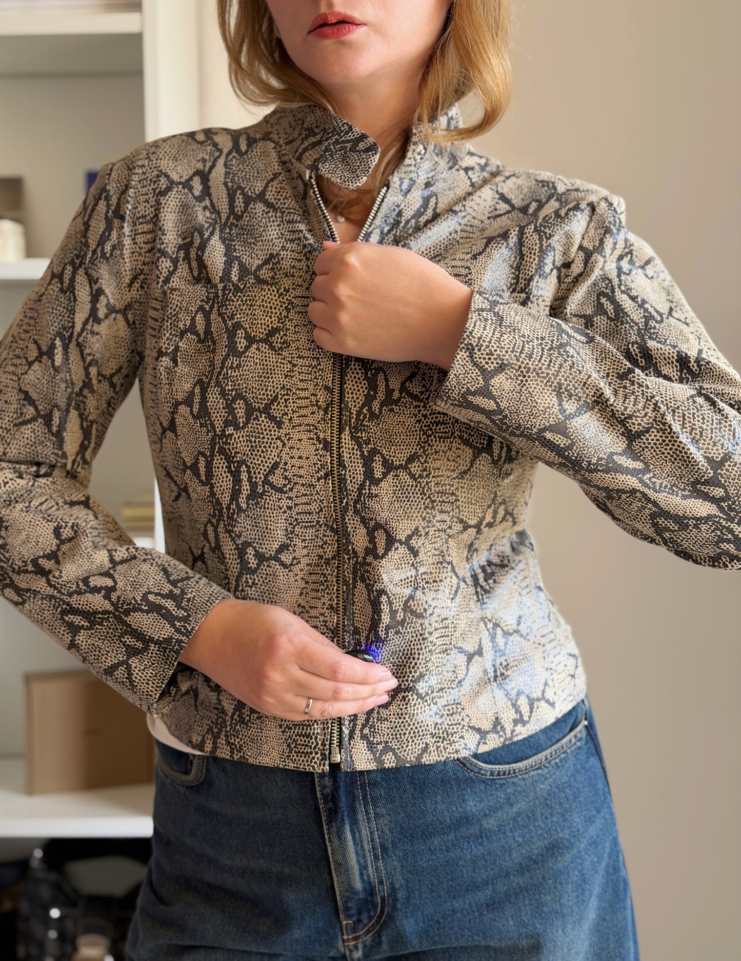 Vintage snake print leather jacket