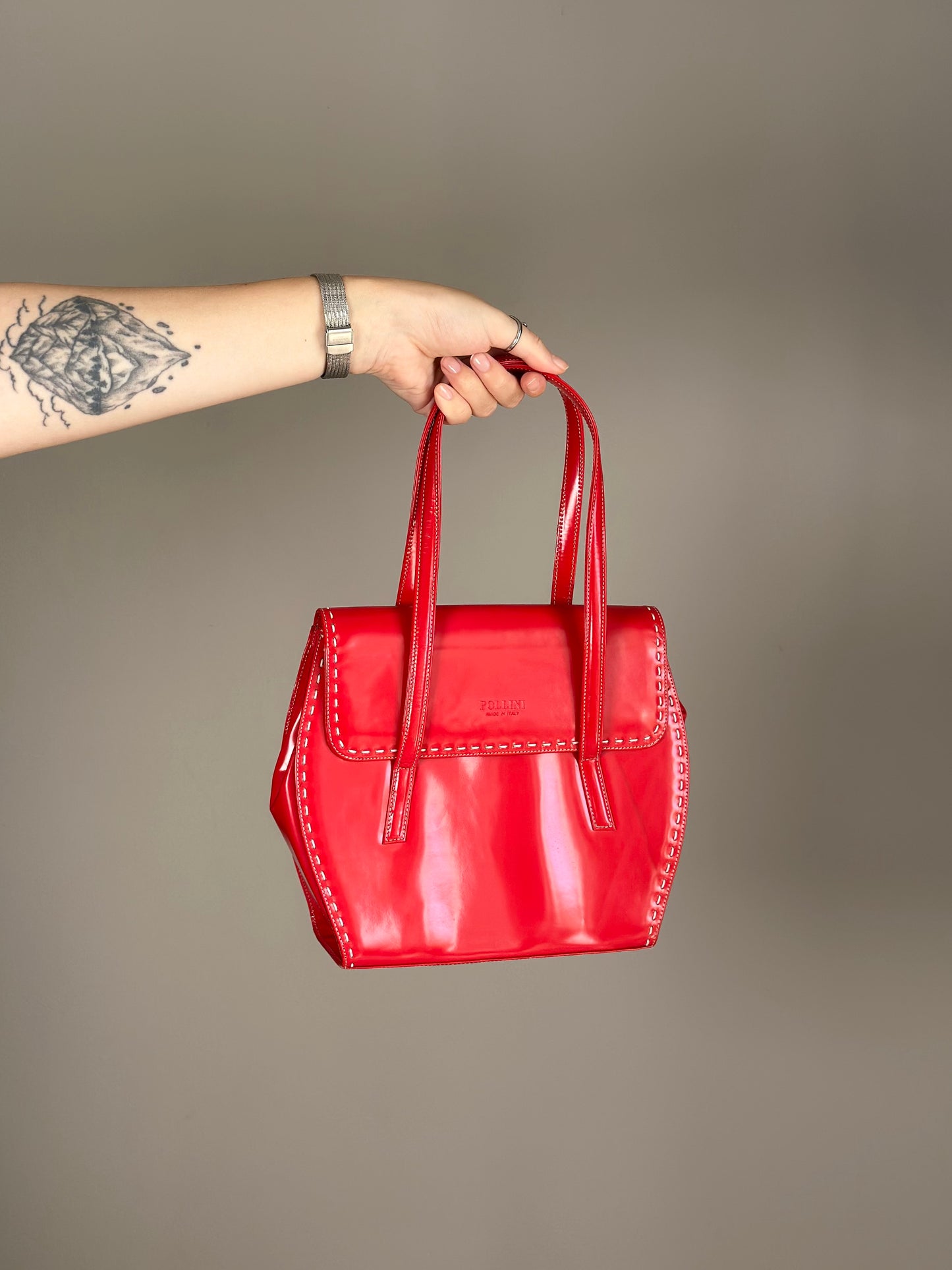Vintage red patent leather handbag Pollini