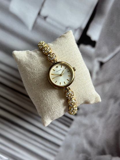 Lovely vintage gold-tone watch Sekonda with rhinestones