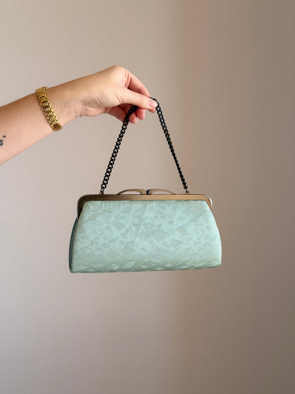 Unique vintage silk clutch bag with mirror