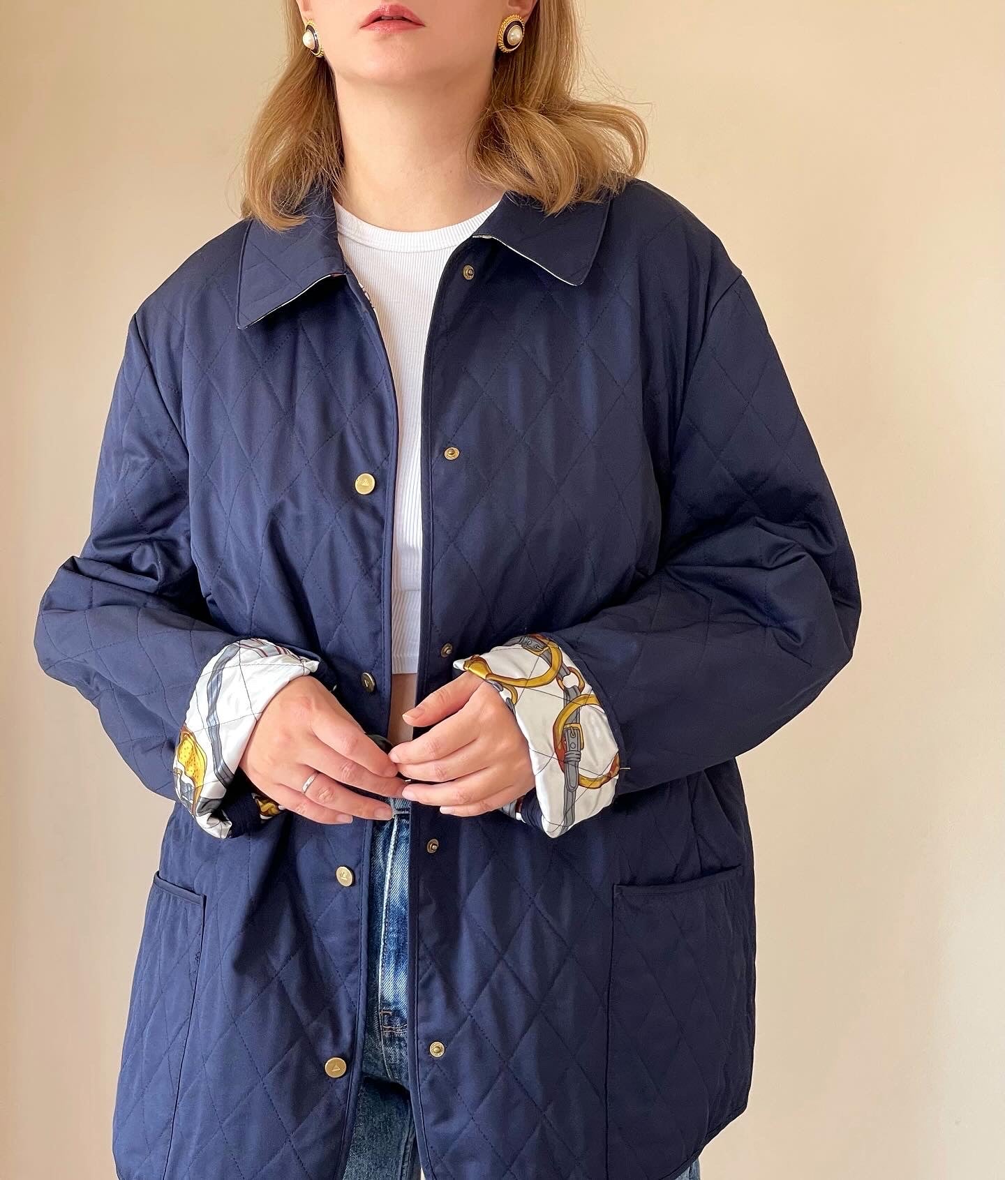 Vintage blue jacket in a quilted weave