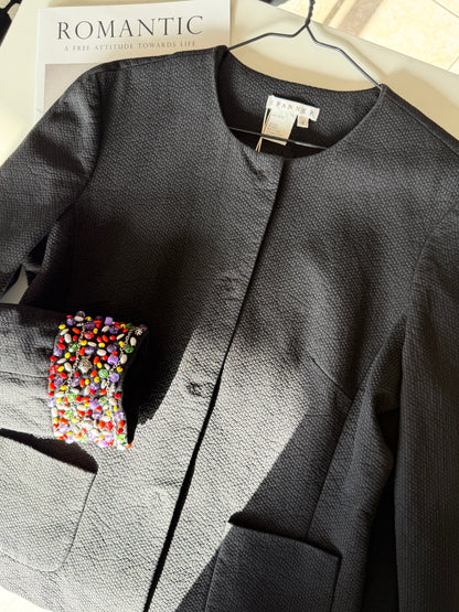 Chic vintage black blazer with embellished cuffs