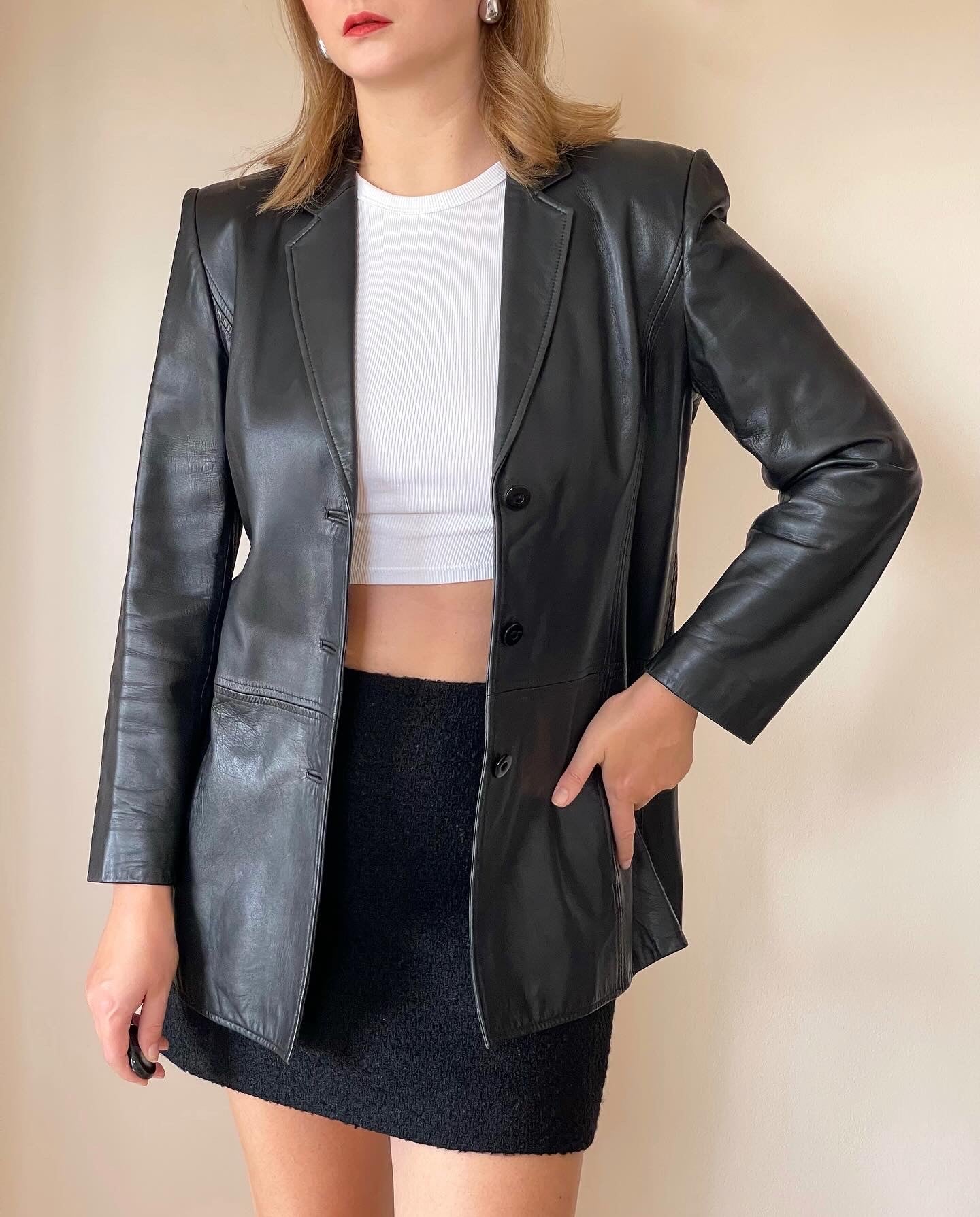 Ideal minimalistic vintage leather blazer Jaeger