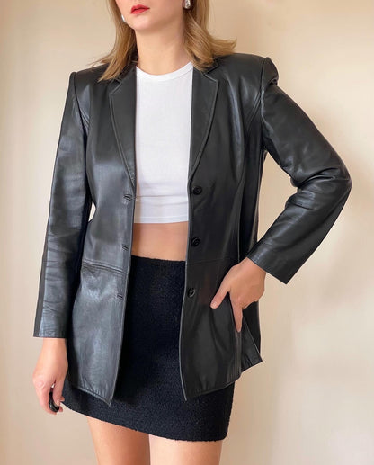 Ideal minimalistic vintage leather blazer Jaeger