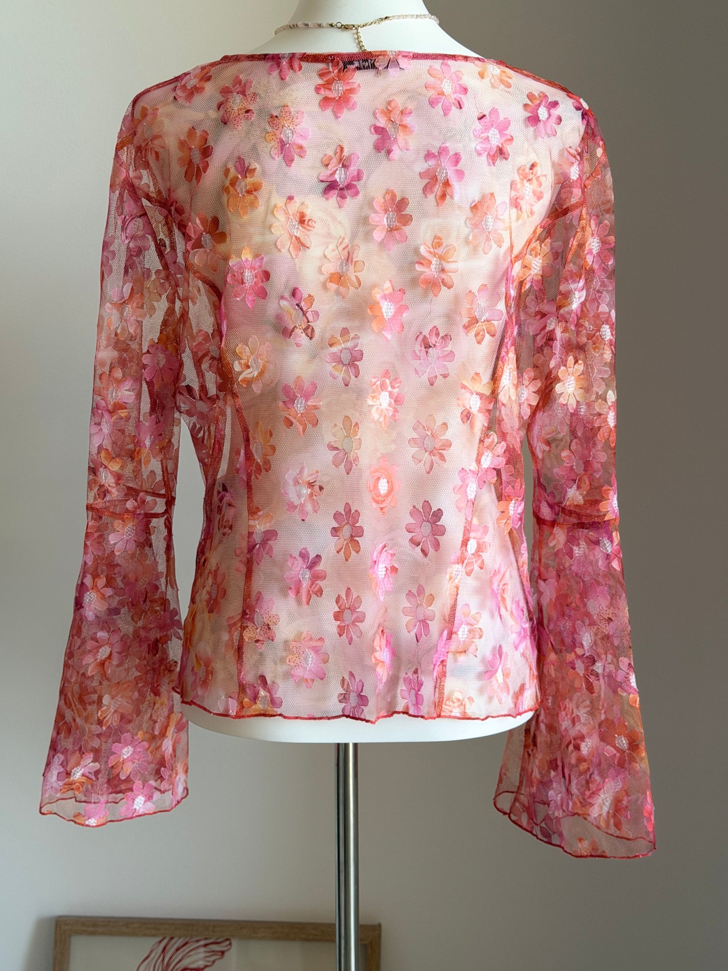 Romantic vintage sheer mesh blouse