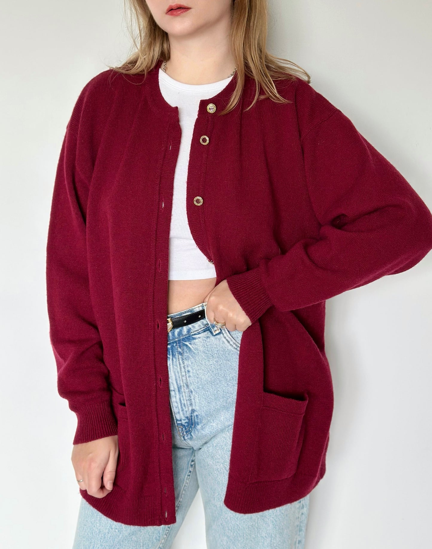 Amazing vintage burgundy 100% lambswool cardigan