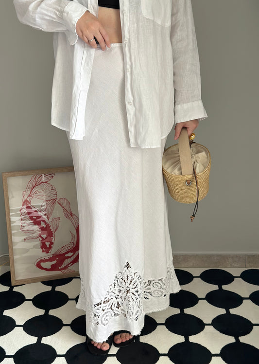 Stunning maxi white linen skirt