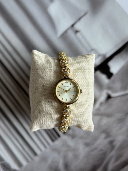 Lovely vintage gold-tone watch Sekonda with rhinestones