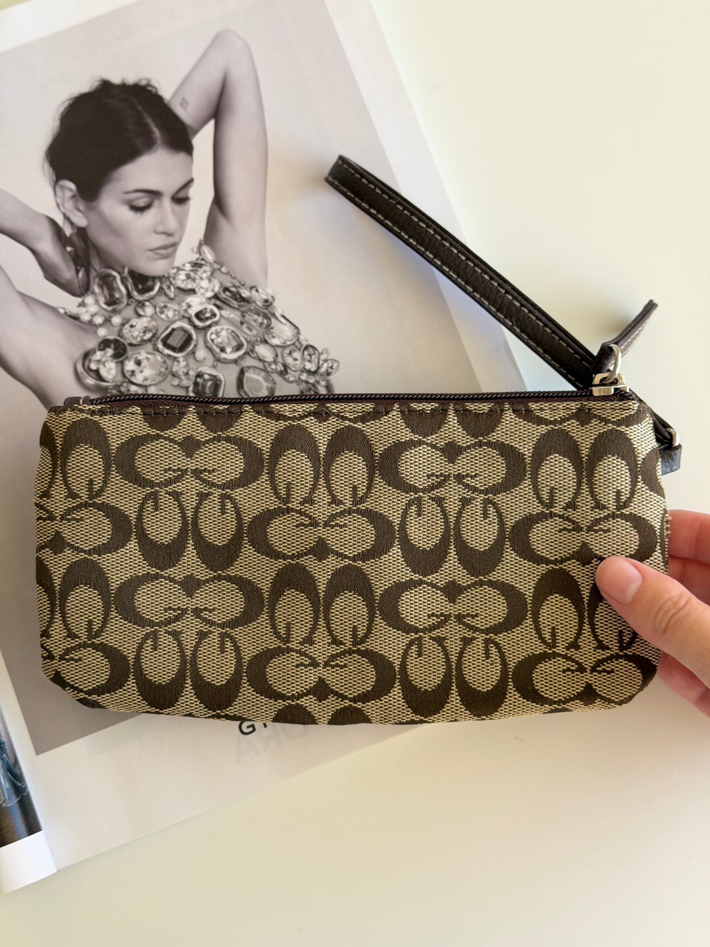 Vintage brown monogram wristlet (Coach style)