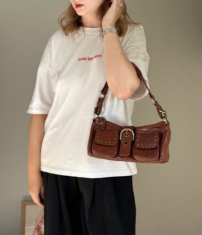 Leather shoulder bag in rich brown colour