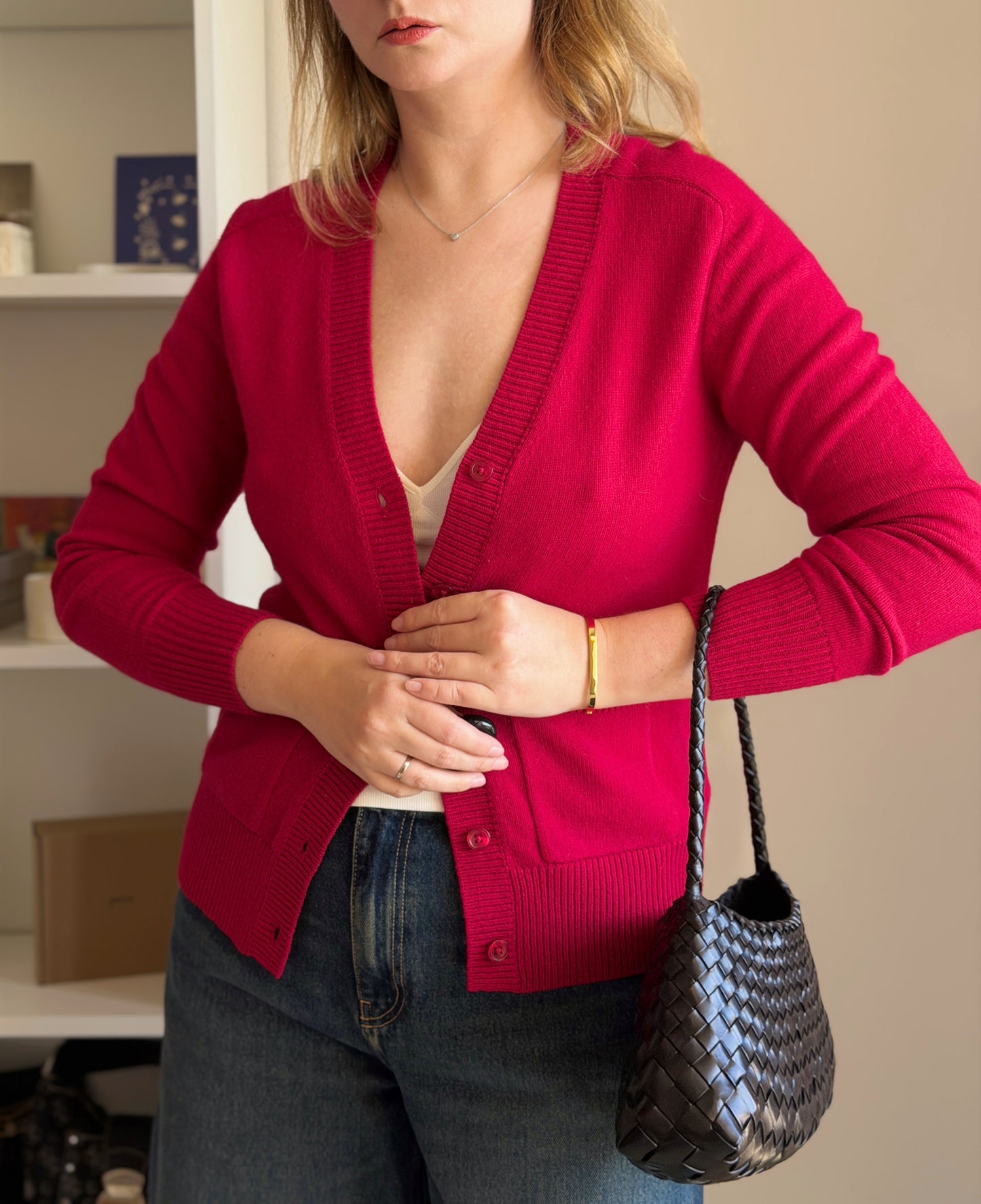 Crimson red wool cardigan