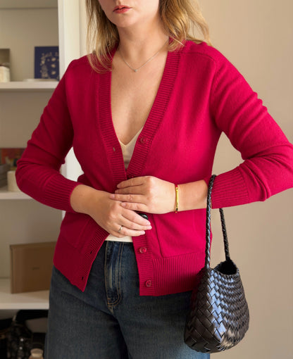 Crimson red wool cardigan