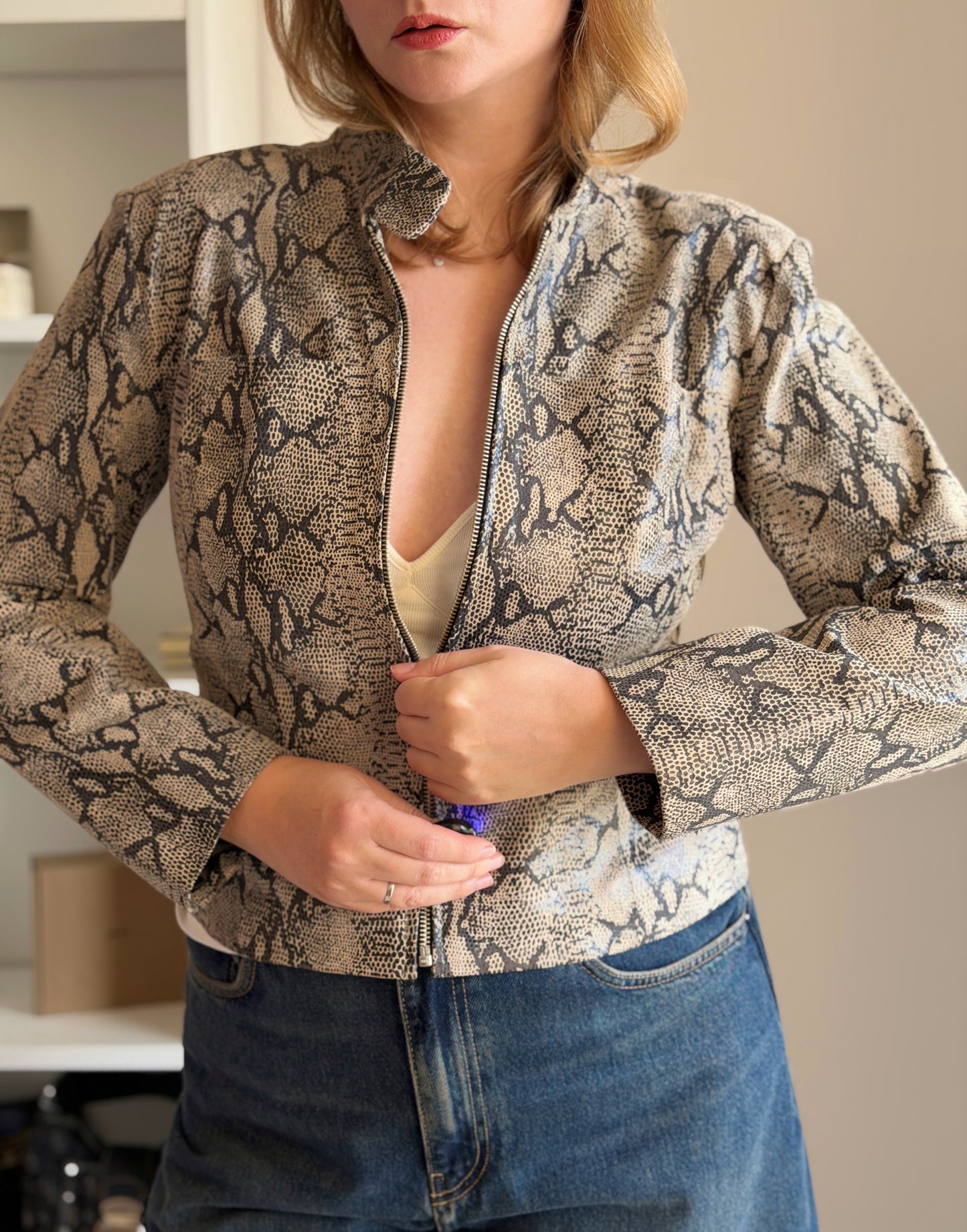 Vintage snake print leather jacket