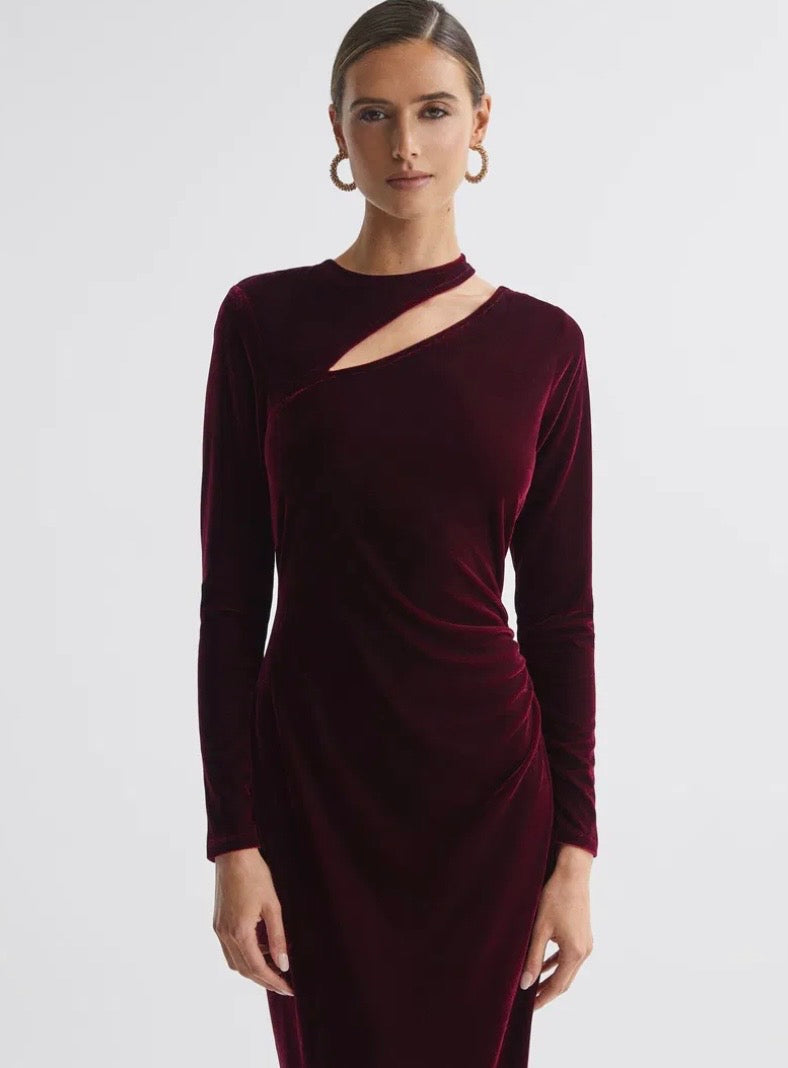 Elegant burgundy velvet dress from REISS