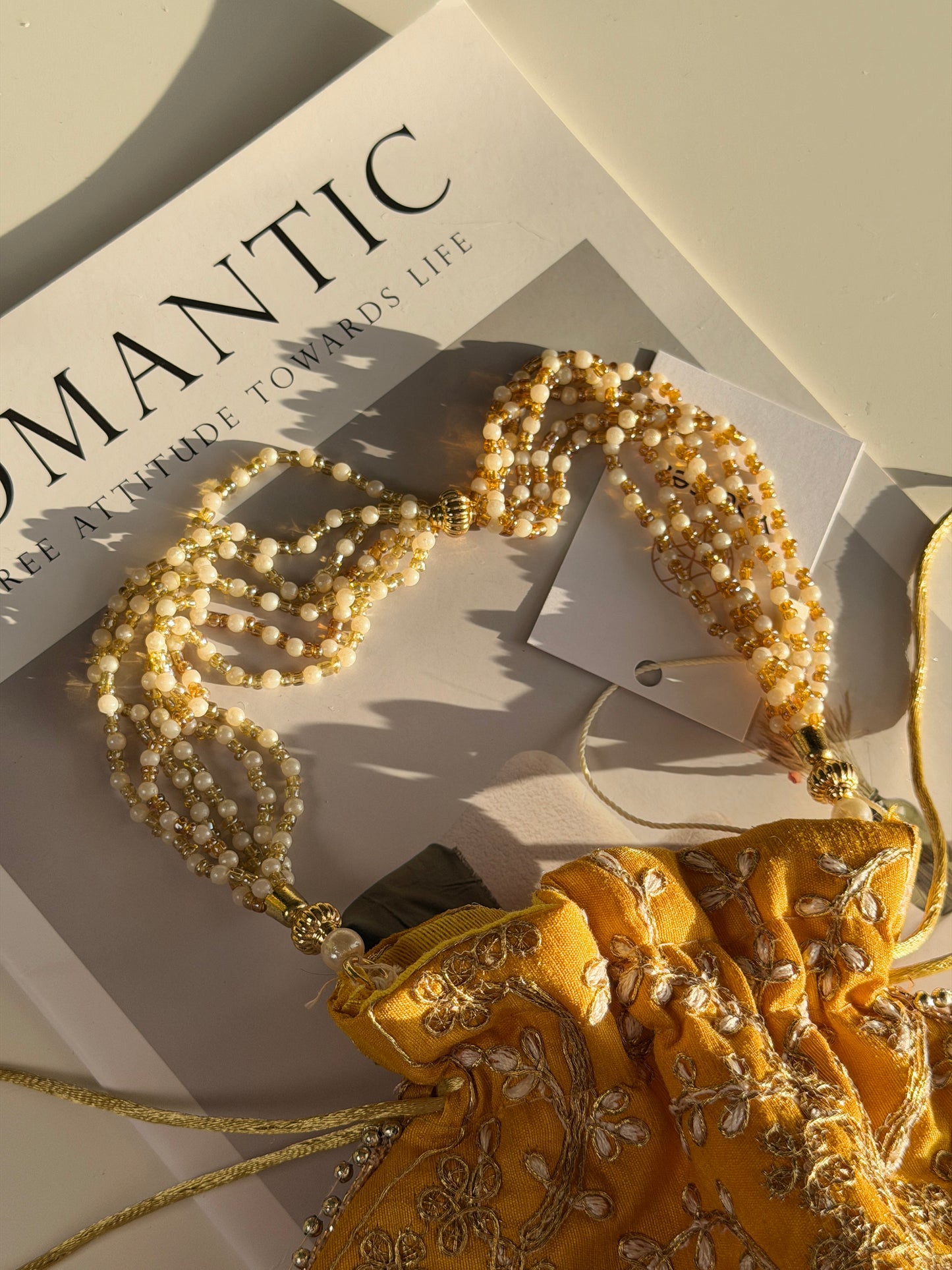 Charming vintage drawstring yellow bag