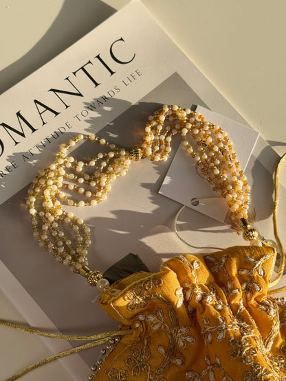 Charming vintage drawstring yellow bag