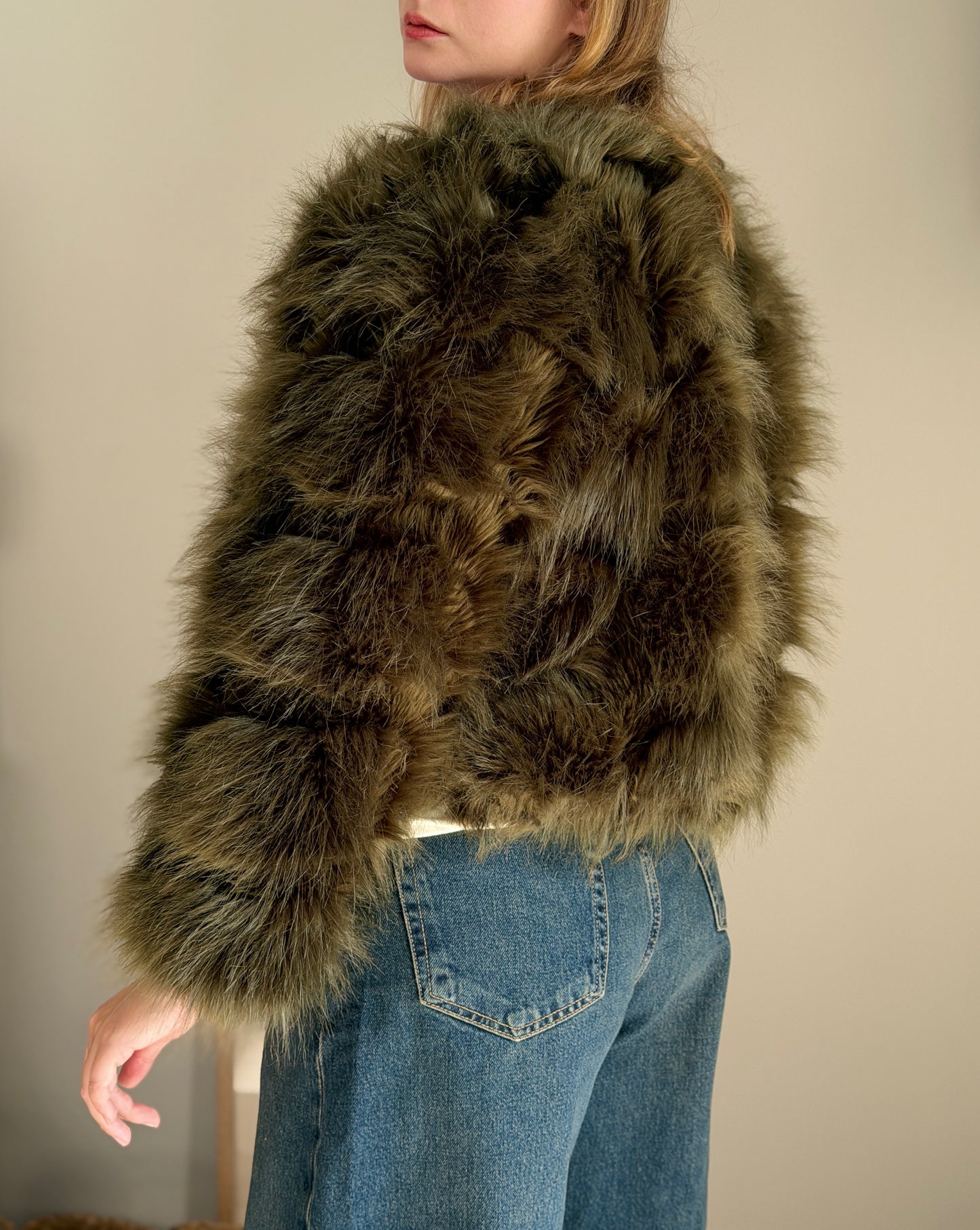 Luxurious faux fur green jacket