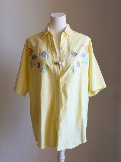 Vintage embroidered fish shirt