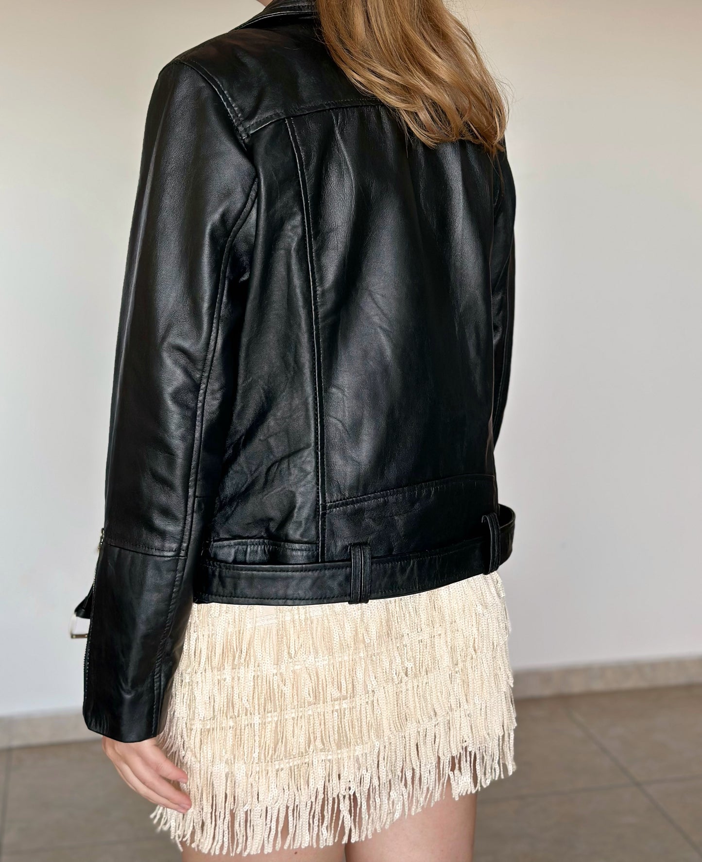 Classic vintage black biker leather  jacket