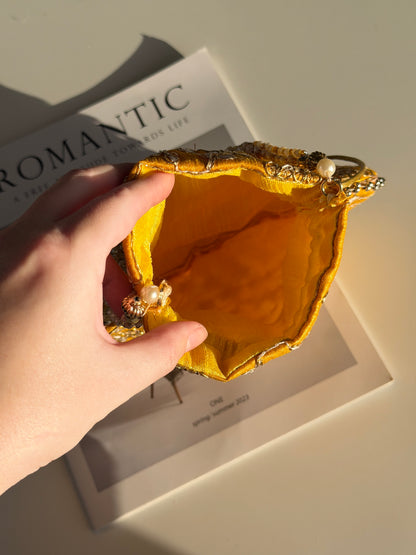 Charming vintage drawstring yellow bag