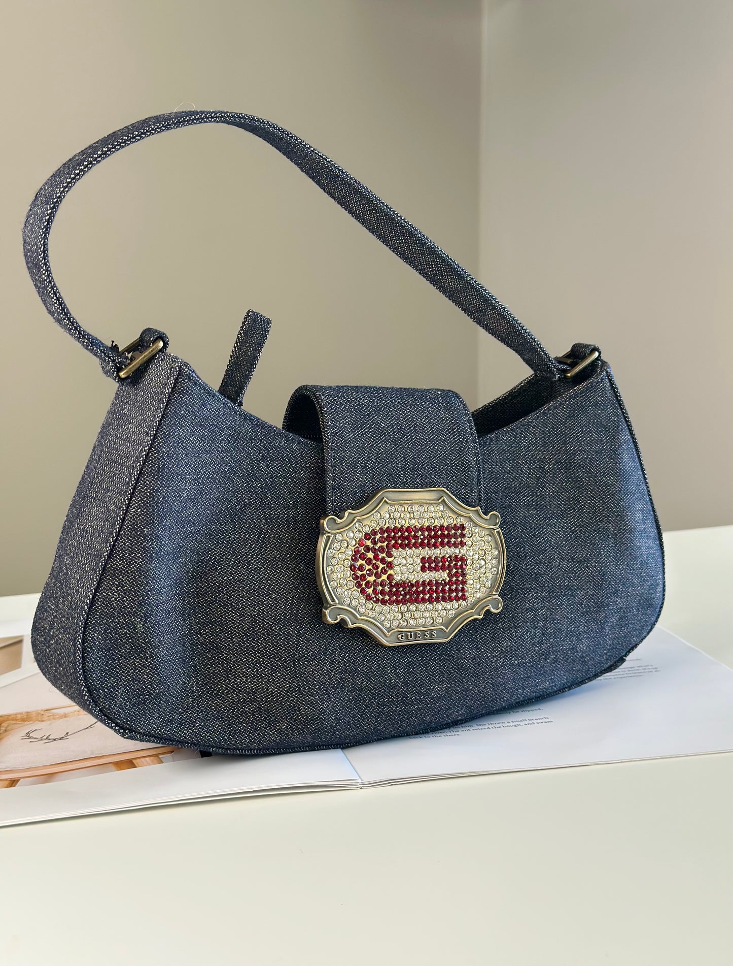 Stunning denim shoulder bag Guess with rhinestones Y2K