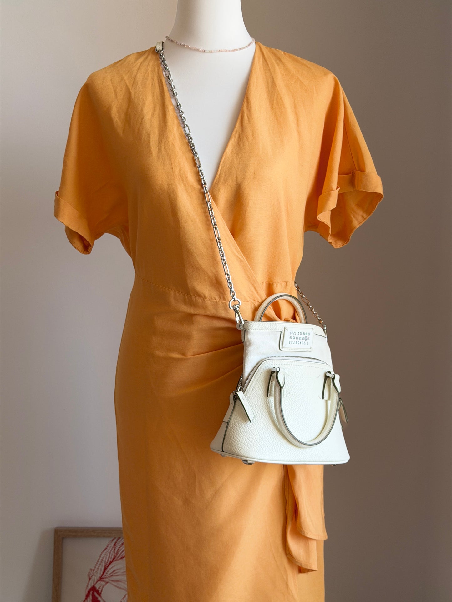 Orange linen blend wrap dress