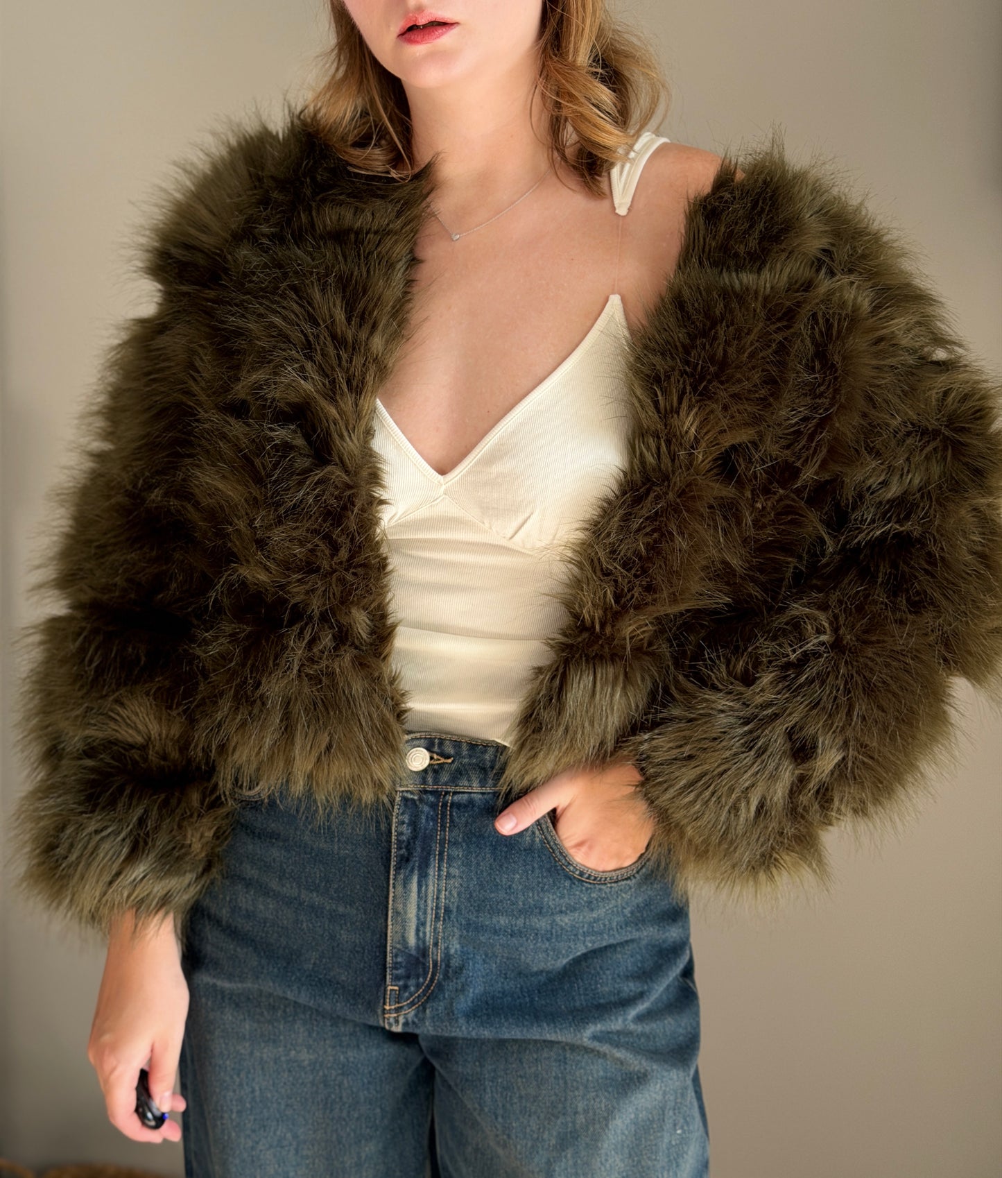 Luxurious faux fur green jacket