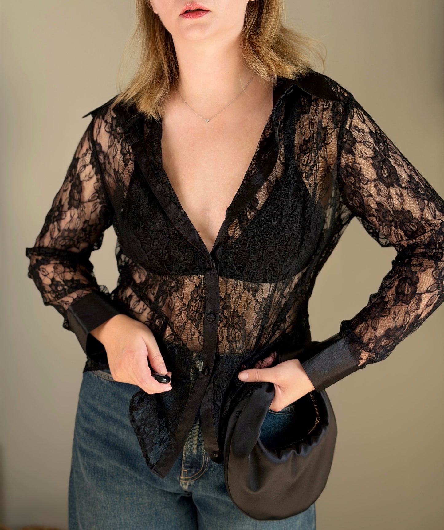 Sophisticated black lace blouse by Yessica