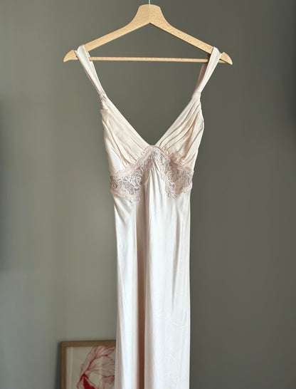 Stunning silk slip dress in pearl pink