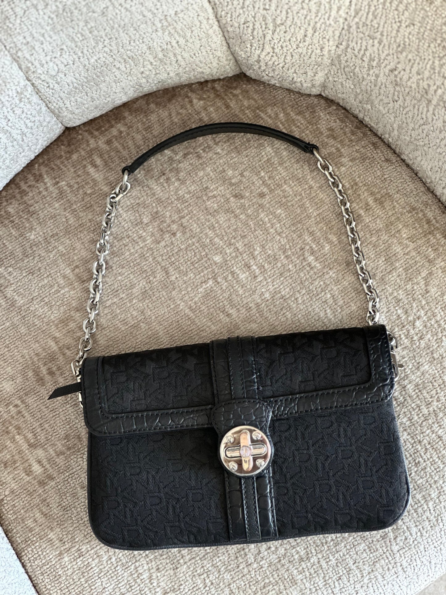 Vintage black DKNY bag with silver closure