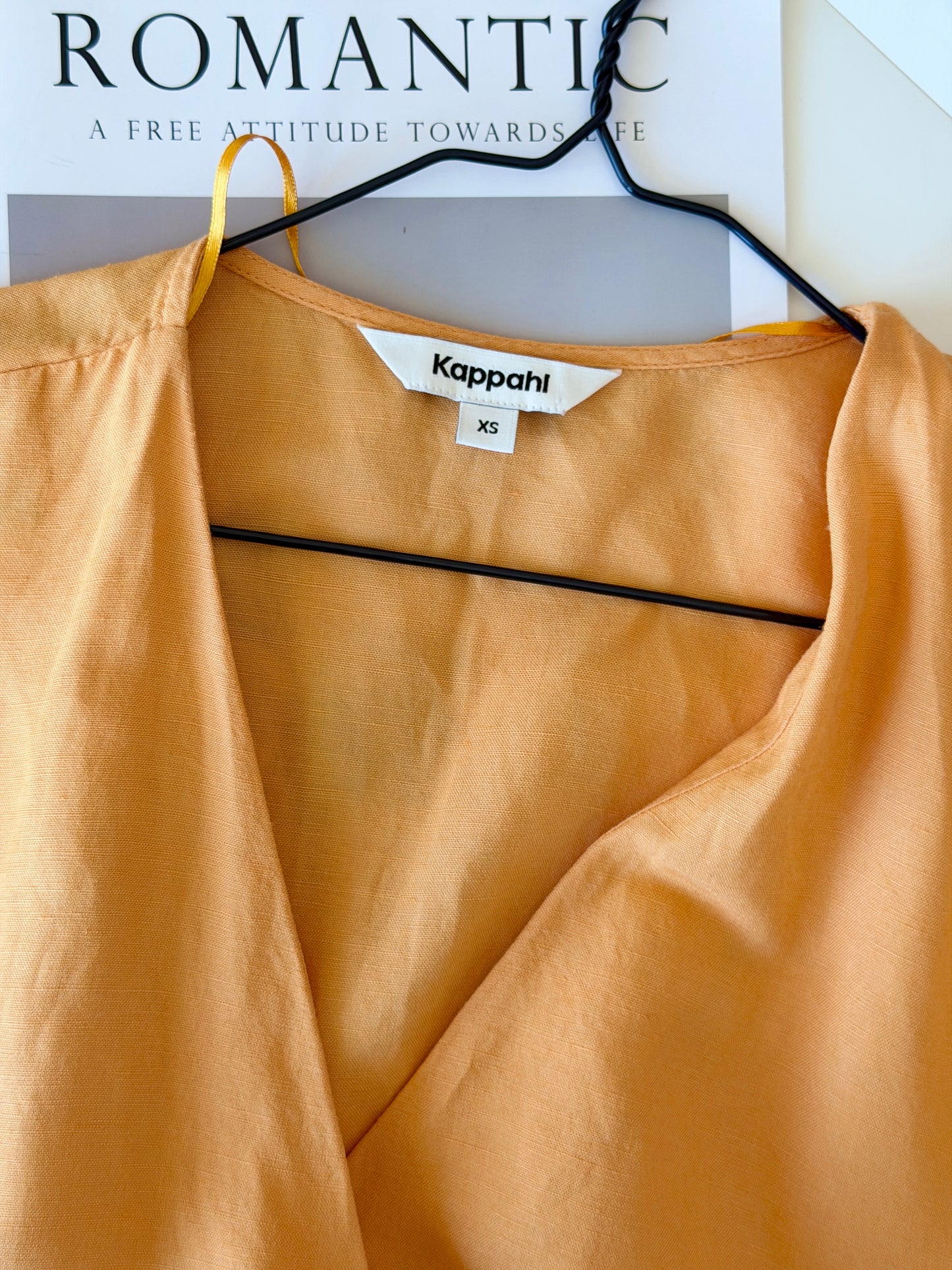 Orange linen blend wrap dress