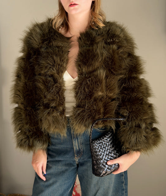 Luxurious faux fur green jacket