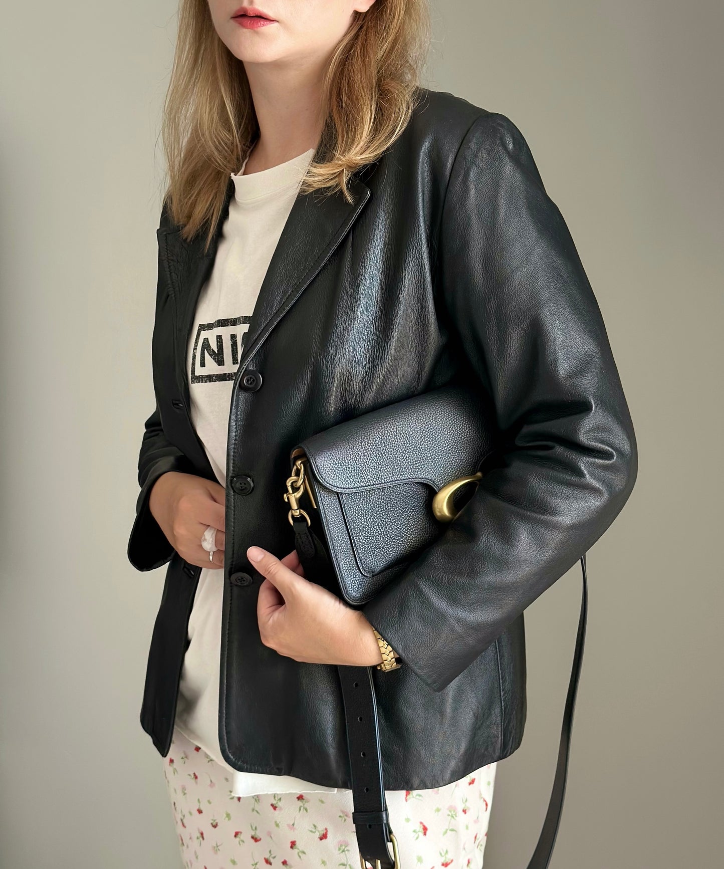 Vintage black nappa leather blazer 90s