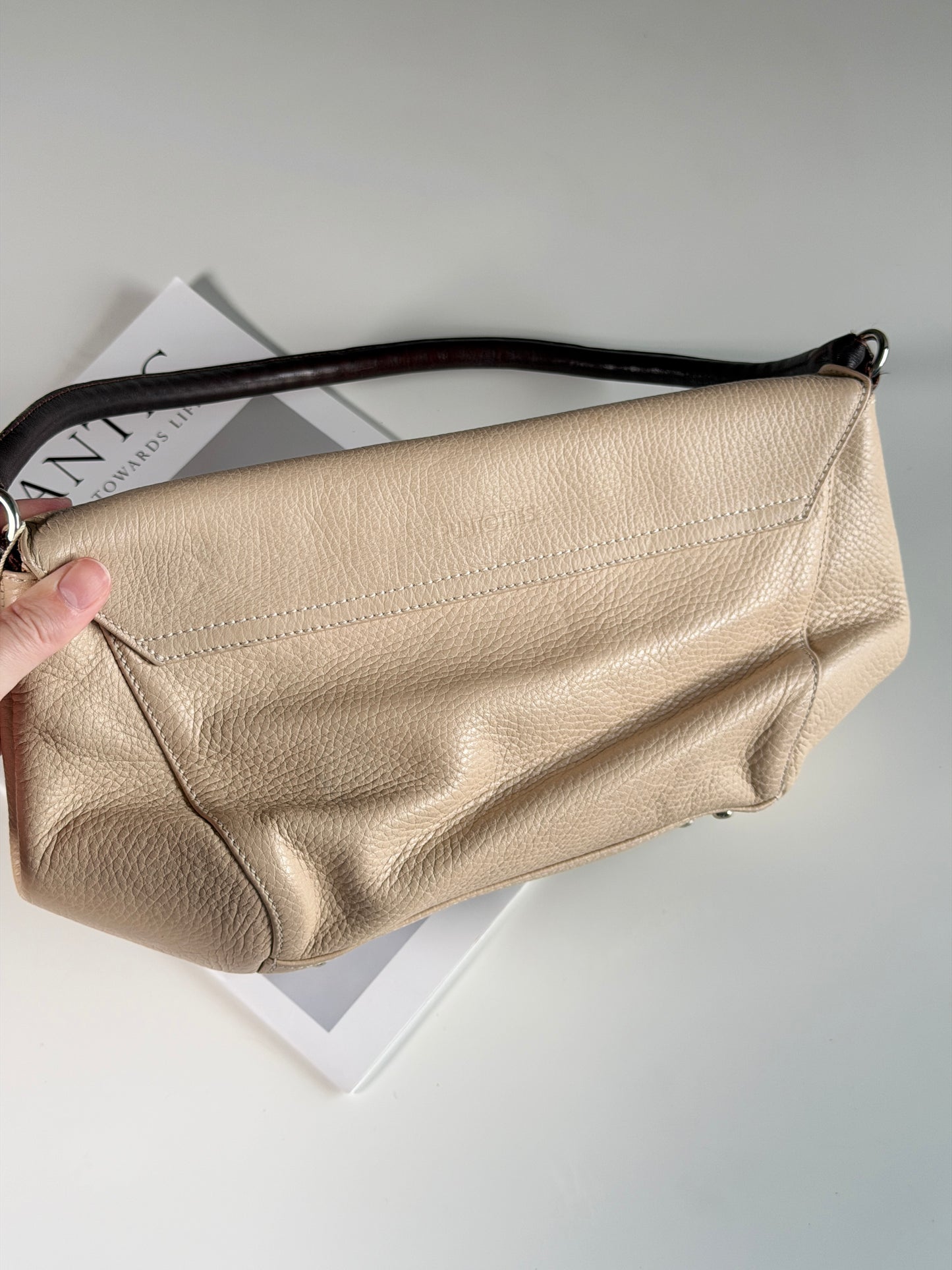 Sophisticated leather beige bag (made in Spain)
