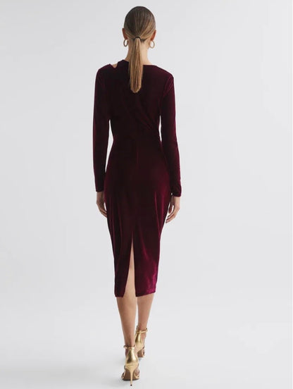 Elegant burgundy velvet dress from REISS