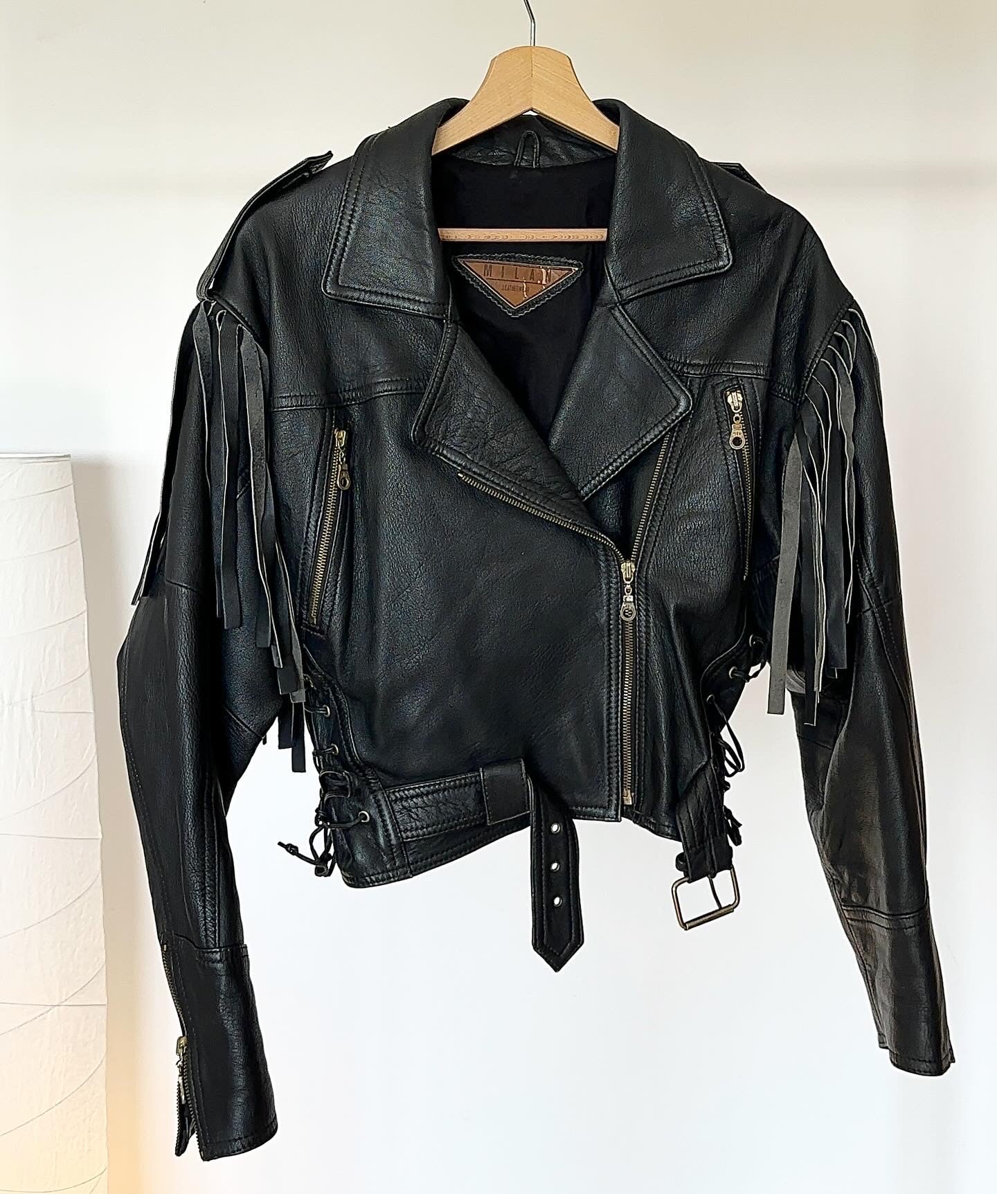 Stunning vintage leather jacket with fringe