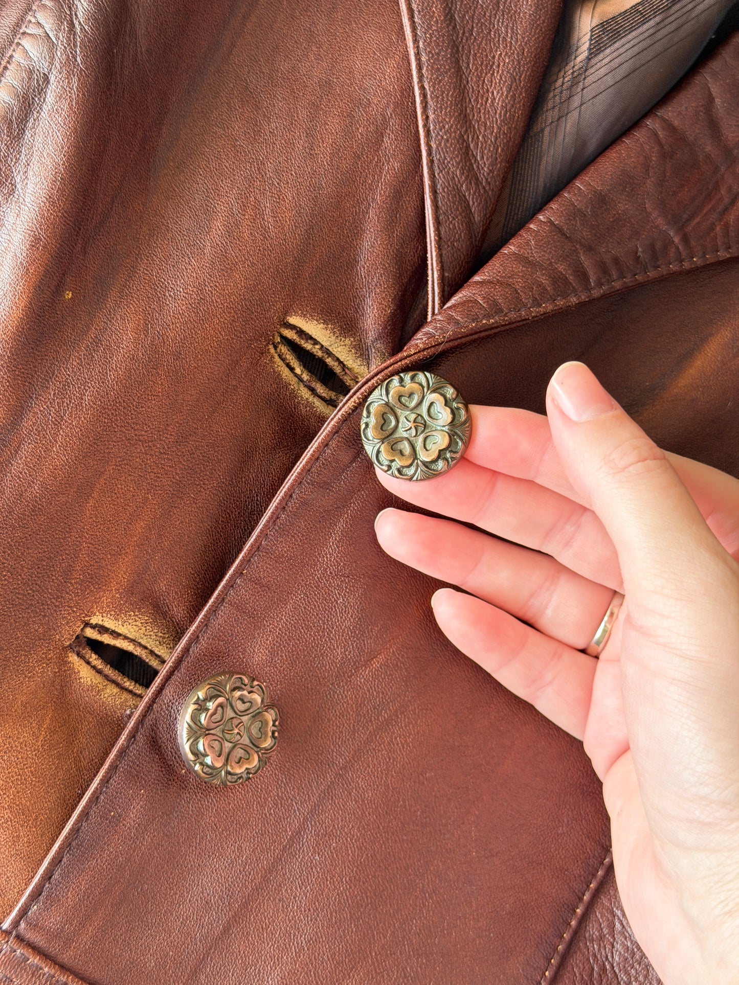 Vintage distressed leather jacket in rich brown tone
