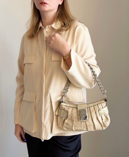 Vintage Guess bag in beige monogram with bold chain